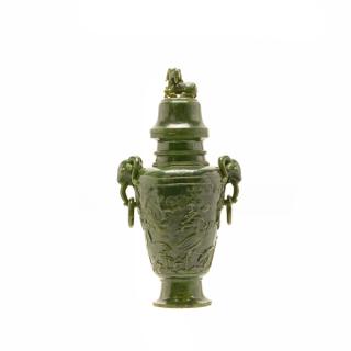 Appraisal: A Spinach Green Jade Covered Vase th Century cm A