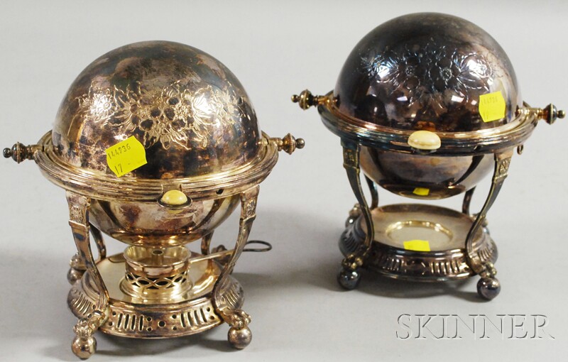 Appraisal: Two Victorian Dome-top Silver-plated Egg Warmers one with burner ht