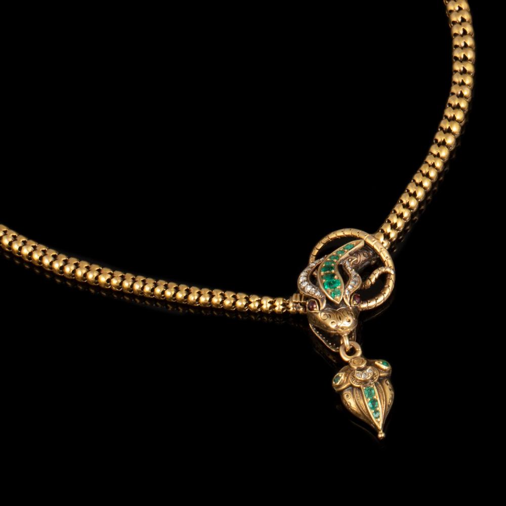 Appraisal: Victorian Love Necklace ca - - karat gold emerald diamond