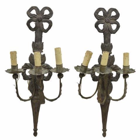 Appraisal: pair Louis XVI style metal three-light wall sconces early th