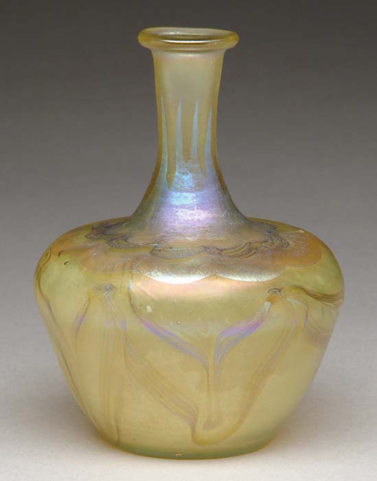 Appraisal: TIFFANY STUDIOS FAVRILE VASE Multiple iridescent gold trailings encircles this