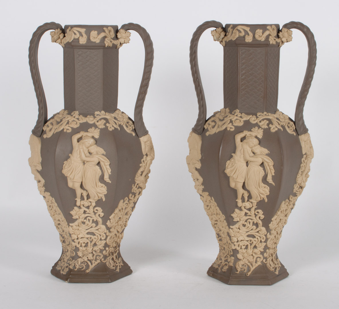 Appraisal: Pair of Continental jasperware vases first half- th century relief