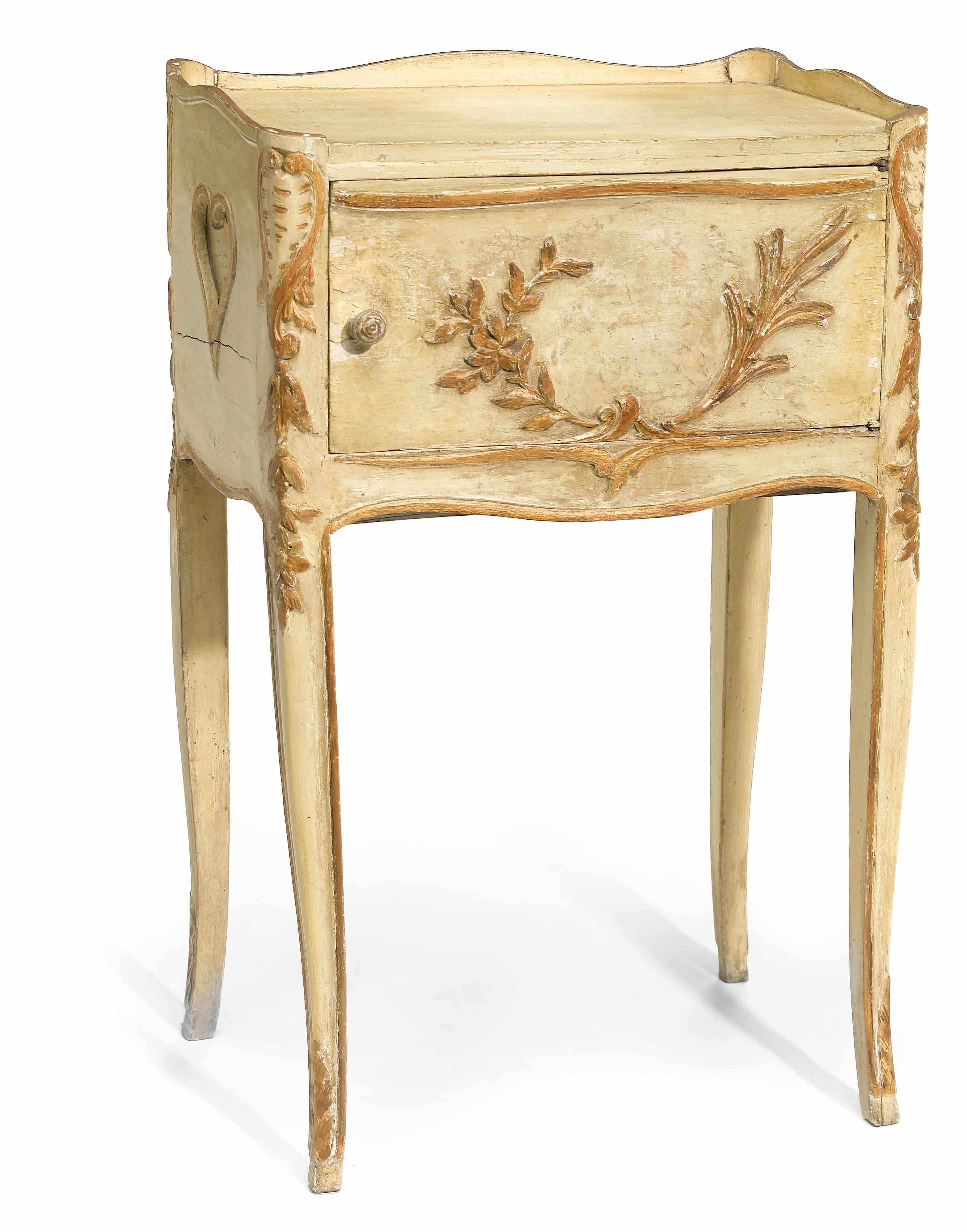 Appraisal: An Italian Rococo parcel gilt and paint decorated commodino second