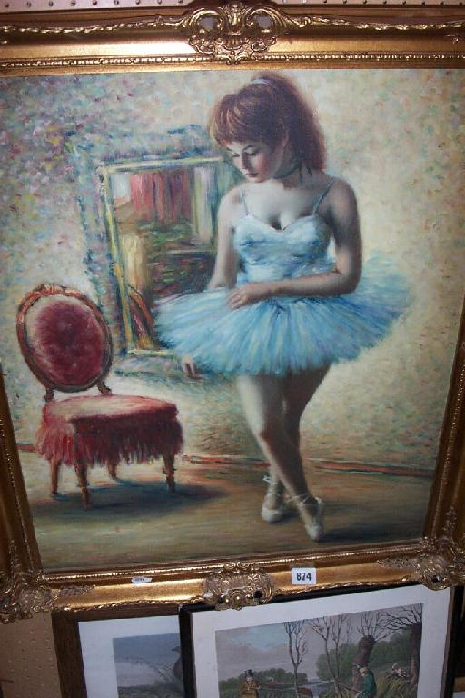 Appraisal: An oil painting on canvas of a young ballerina in