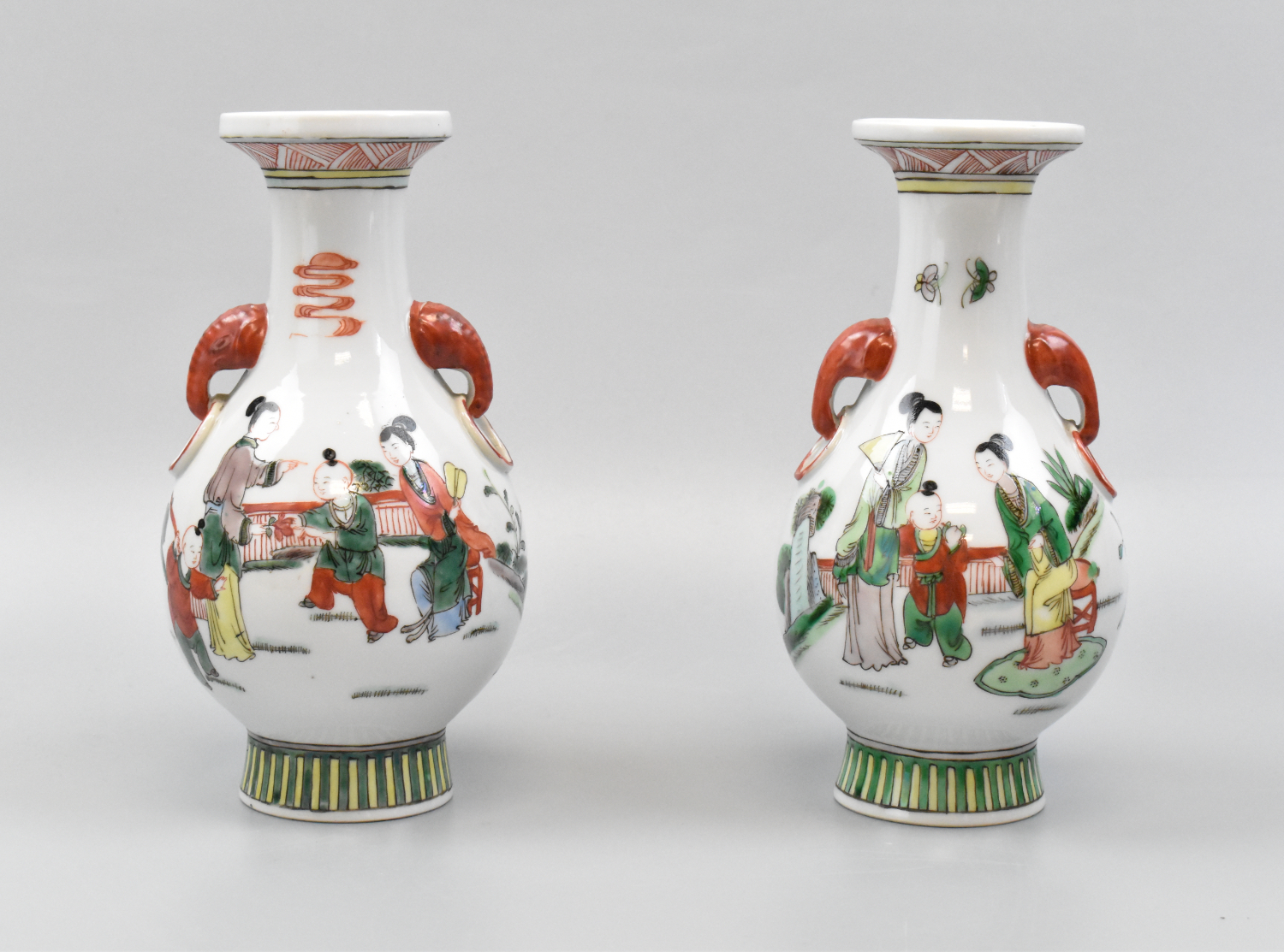 Appraisal: Two Chinese famille verte glazed vases with figures dated to