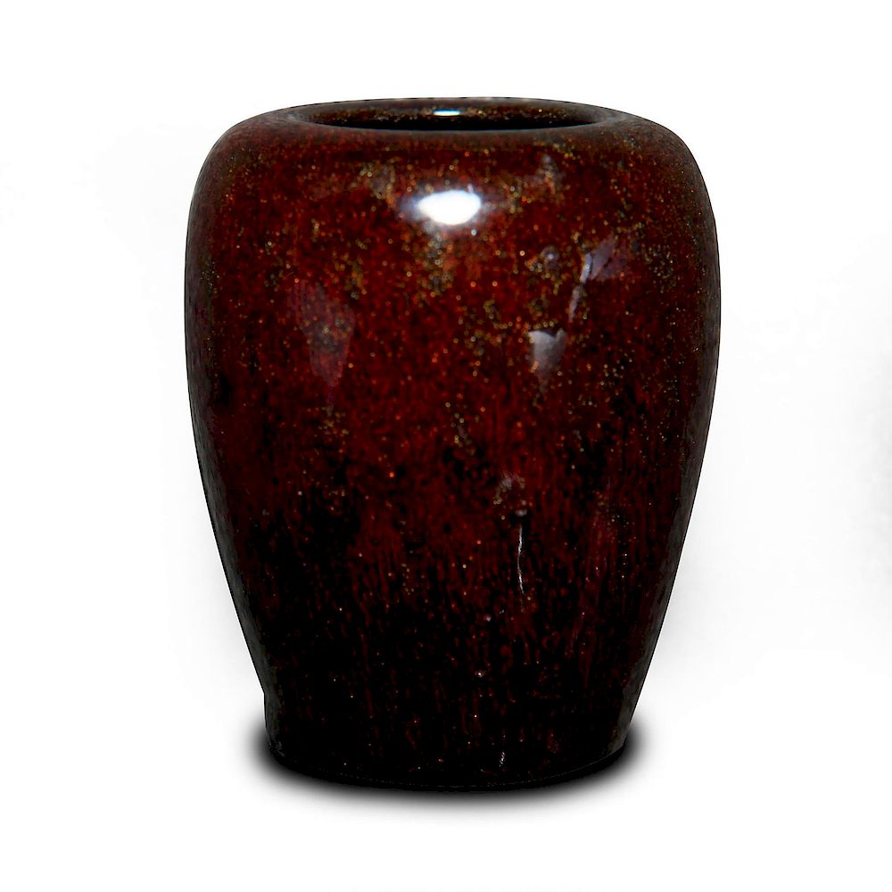 Appraisal: RUSKIN POTTERY MINIATURE VASE Brown and grey lustre glaze Issued