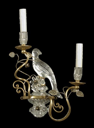 Appraisal: Elegant Pair of French Two-Light Parrot Appliques th century composed