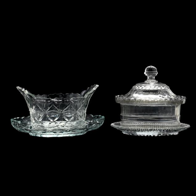 Appraisal: TWO ANGLO IRISH GLASS COMPOTES WITH UNDERPLATES th century each