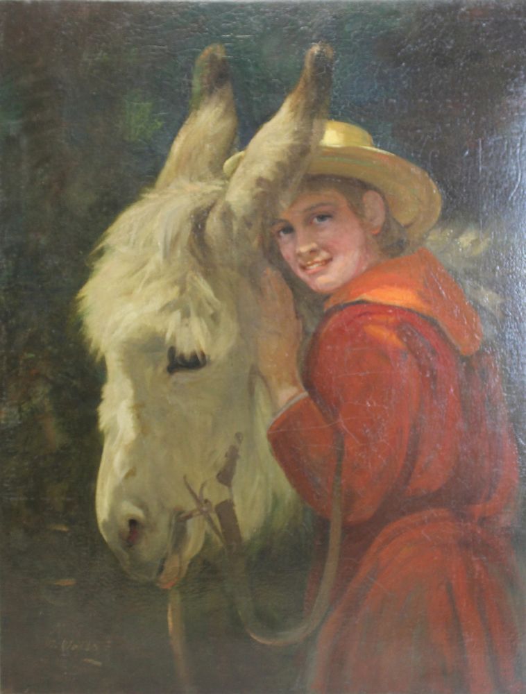 Appraisal: WALLS William Signed Oil On Canvas Boy with Donkey Signed