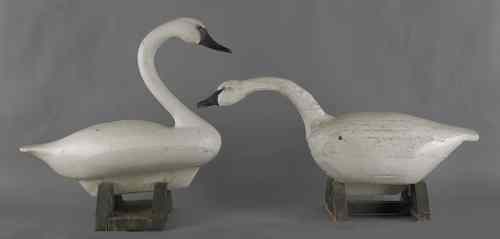 Appraisal: Two carved and painted swan decoy early th c h