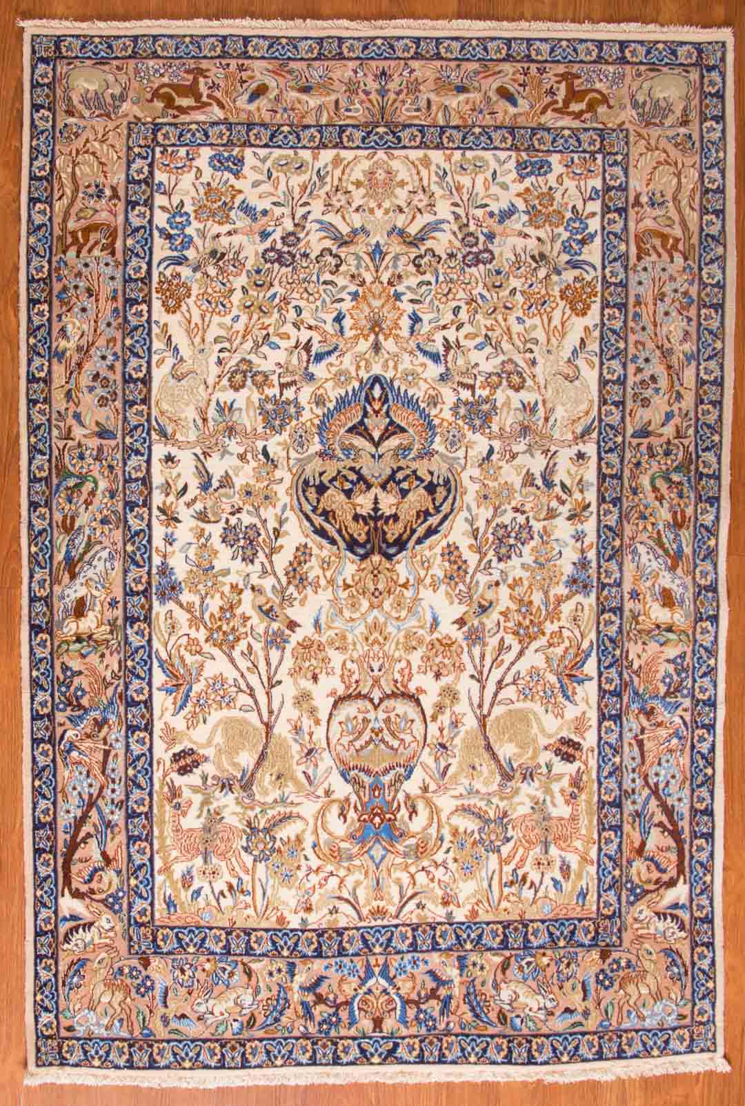 Appraisal: Fine Ispahan on silk rug approx x Iran modern Condition