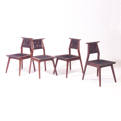 Appraisal: Set of four mahogany studio side chairs with woven cord