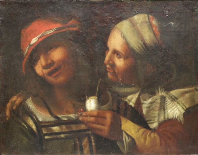 Appraisal: Old Master Oil on Canvas of Two Figures Fragment of