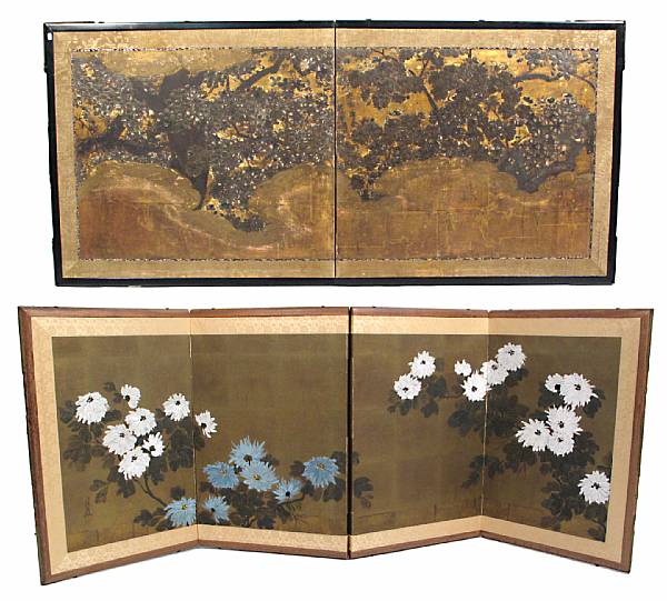 Appraisal: Two Japanese screens comprising a two panel Edo period and