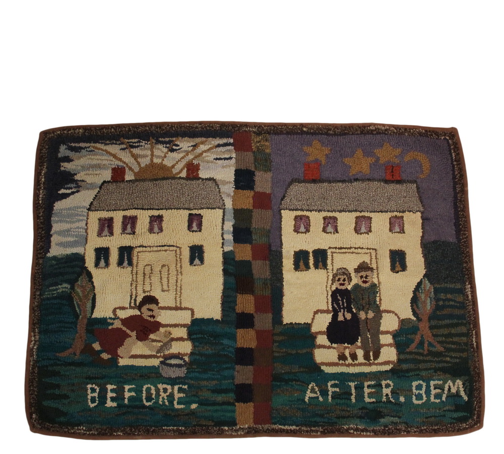 Appraisal: FOLK ART HOOKED RUG - x - Before After a