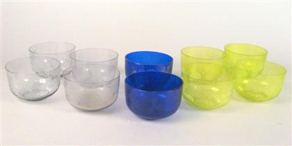 Appraisal: Ten low etched glass bowls Comprising four clear examples two