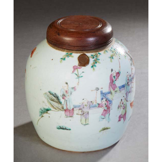 Appraisal: Chinese Porcelain Baluster Ginger Jar th c with figural landscape