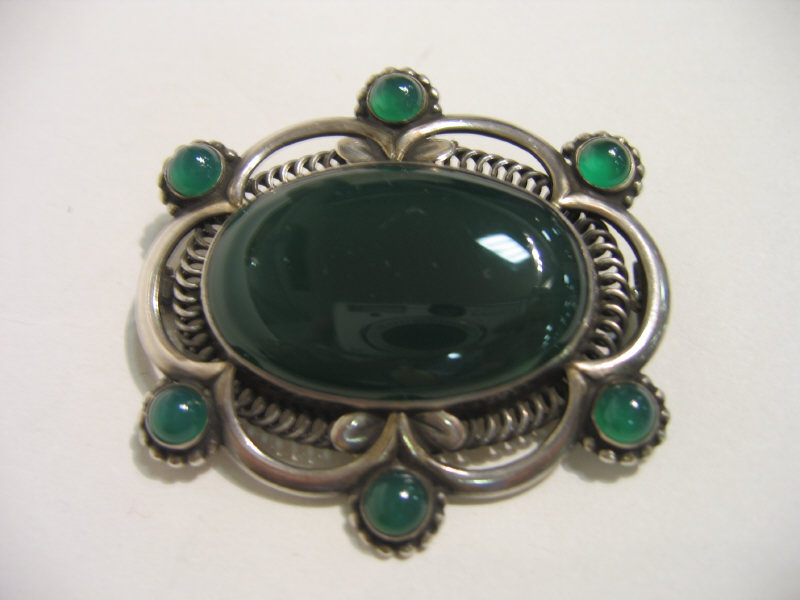 Appraisal: GEORG JENSEN DANISH Brooch no sterling silver and green agate