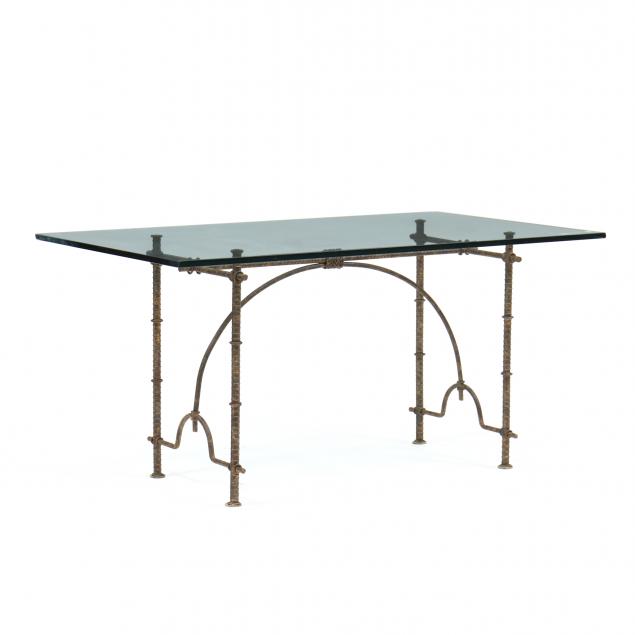 Appraisal: ATTRIBUTED ILANA GOOR IRON AND GLASS DINING TABLE Contemporary rectangular