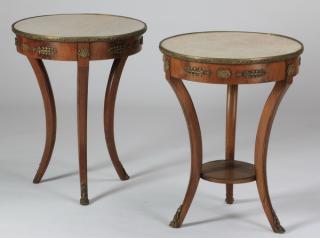 Appraisal: Louis XV style marble top gueridons Pair of th century