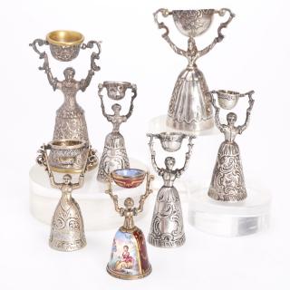 Appraisal: Continental silver and enameled marriage cups Continental silver and enameled