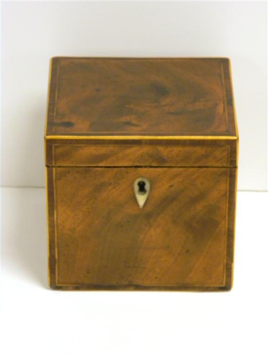 Appraisal: Mahogany tea caddy with string inlay '' h x ''