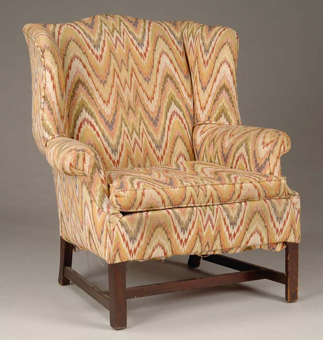 Appraisal: TH CENTURY MAHOGANY WING CHAIR Small size having square legs