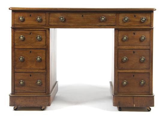 Appraisal: Mahogany Pedestal Desk having a tooled leather top and two