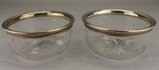 Appraisal: Pair Sterling Silver Glass Bowls Pair Sterling Silver Glass Bowls