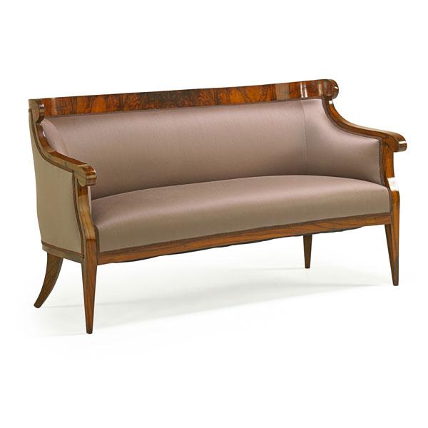 Appraisal: EMPIRE STYLE SETTEE Mahogany frame upholstered seat and back early