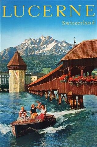 Appraisal: A CUNARD ADVERTISING POSTER for Lucerne Switzerland originally displayed at