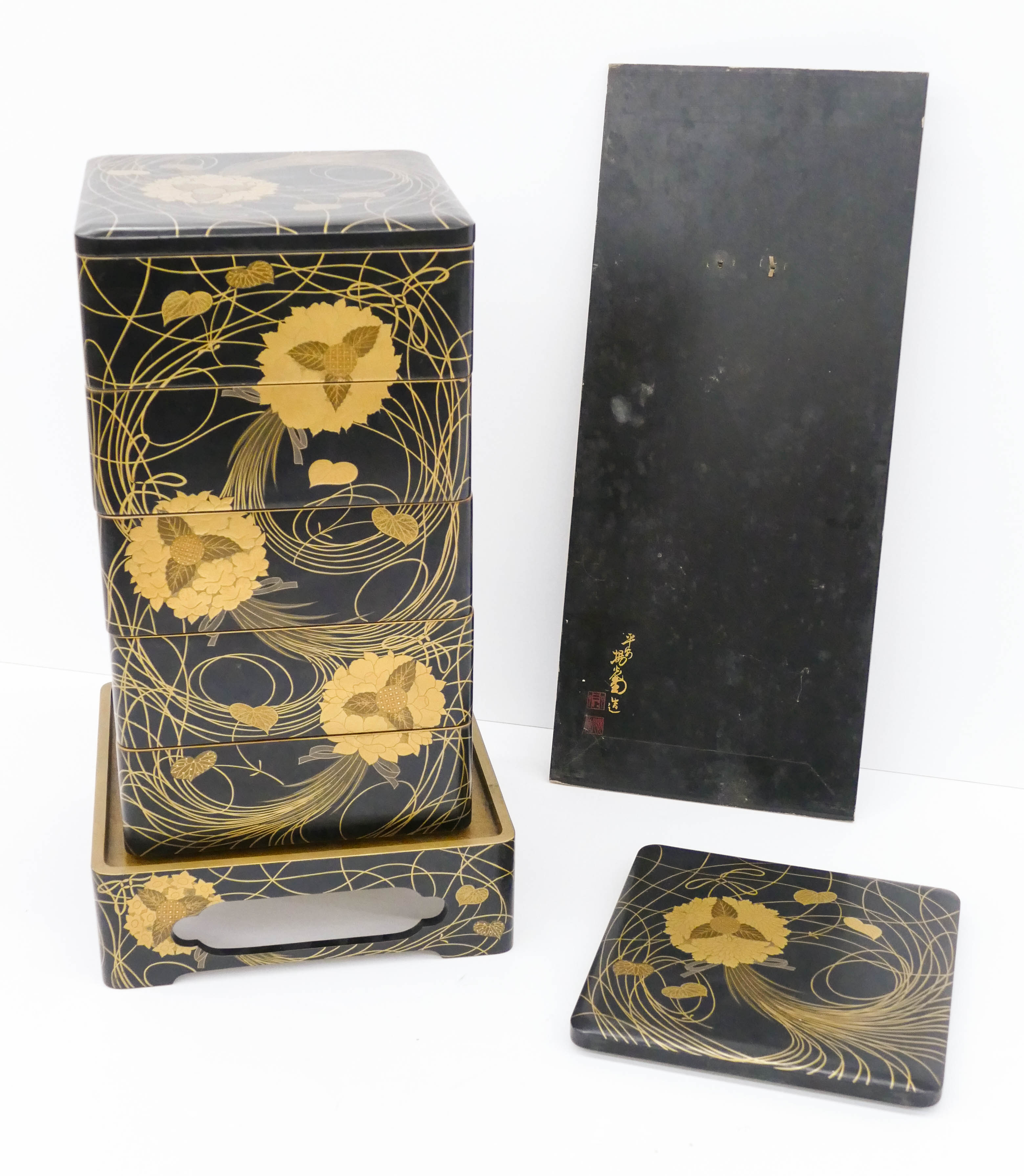 Appraisal: Mikami Yokodo - Japanese Lacquered Jubako Stacking Box ''x ''