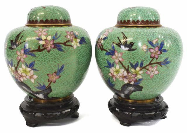 Appraisal: pair Chinese cloisonne enamel ginger jars mid to late th