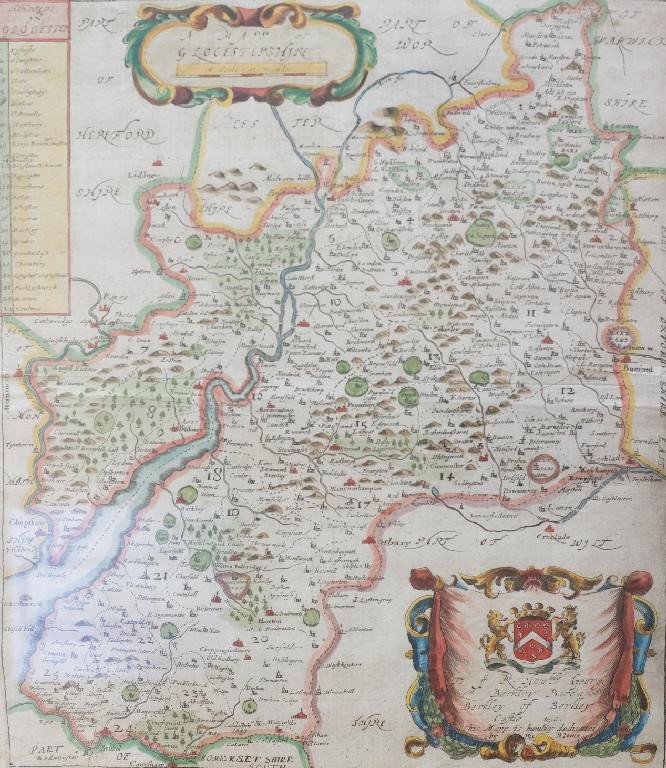 Appraisal: GLOUCESTERSHIRE BLOME RICHARD HAND-COLOURED ENGRAVED MAP dedicated to the Rt