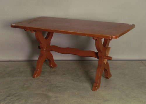 Appraisal: Trestle table with pin top and red paint Provenance Collection