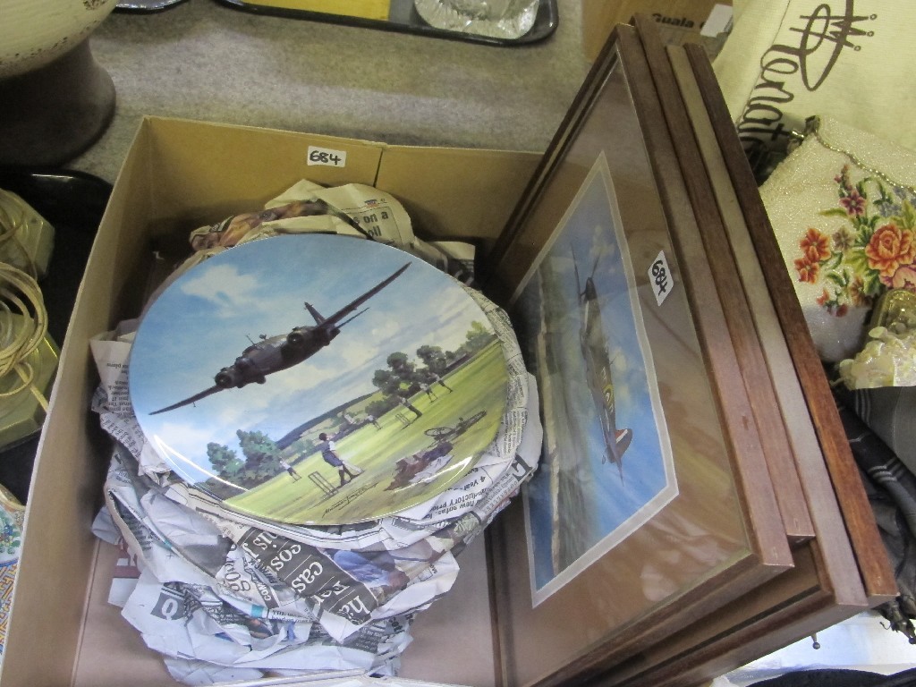 Appraisal: Four framed prints of planes and assorted collectors plates