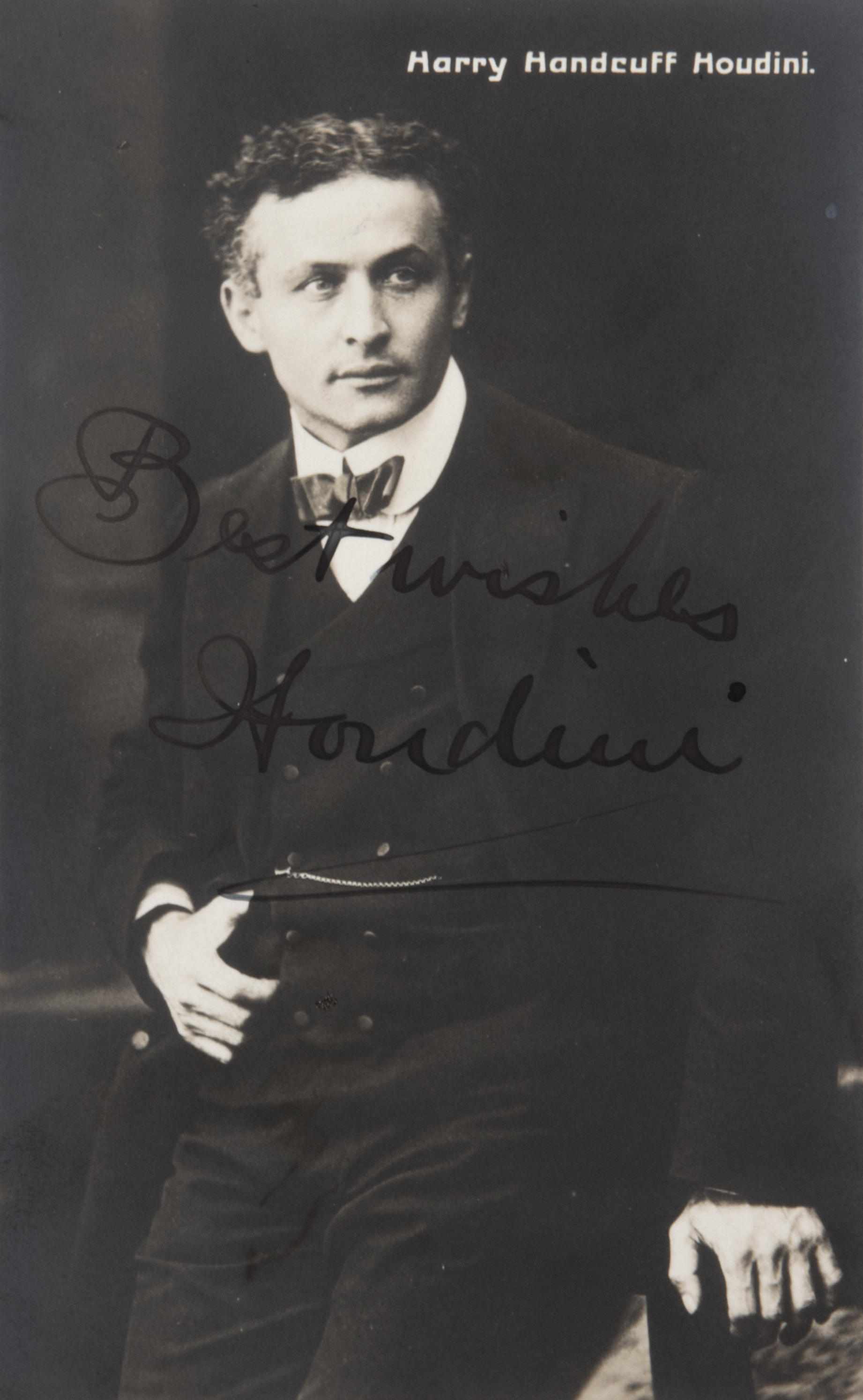 Appraisal: HOUDINI HARRY - Photograph Signed and Inscribed ''Best Wishes Houdini''