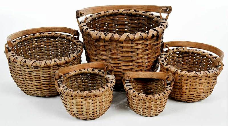 Appraisal: Set Five Split Oak Nesting Baskets American possibly Nantucket th