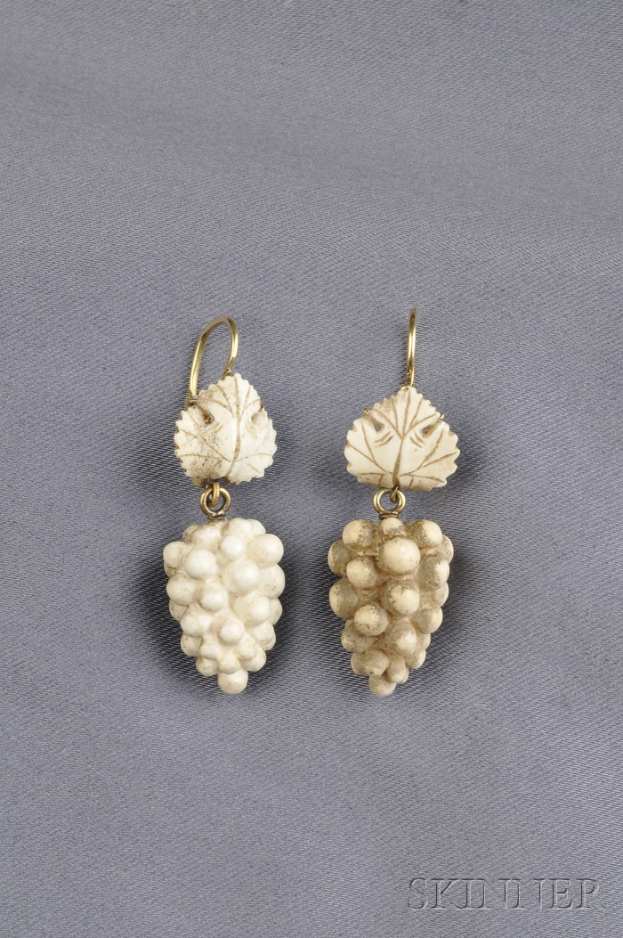 Appraisal: Lava Grape Cluster Earpendants each depicting a leaf suspending a