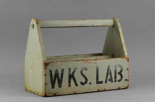 Appraisal: WOOD BOTTLE CARRIER Marked ''WKS LAB '' on front painted