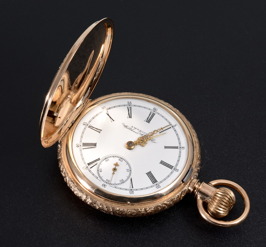 Appraisal: K YELLOW GOLD WALTHAM HUNTER CASE POCKET WATCH Circa size