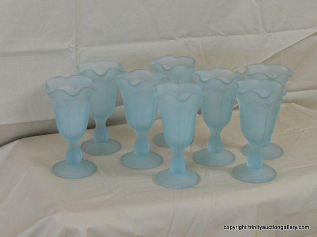 Appraisal: Vintage Blue Frosted Glass Sundae Stem Set - includes tall