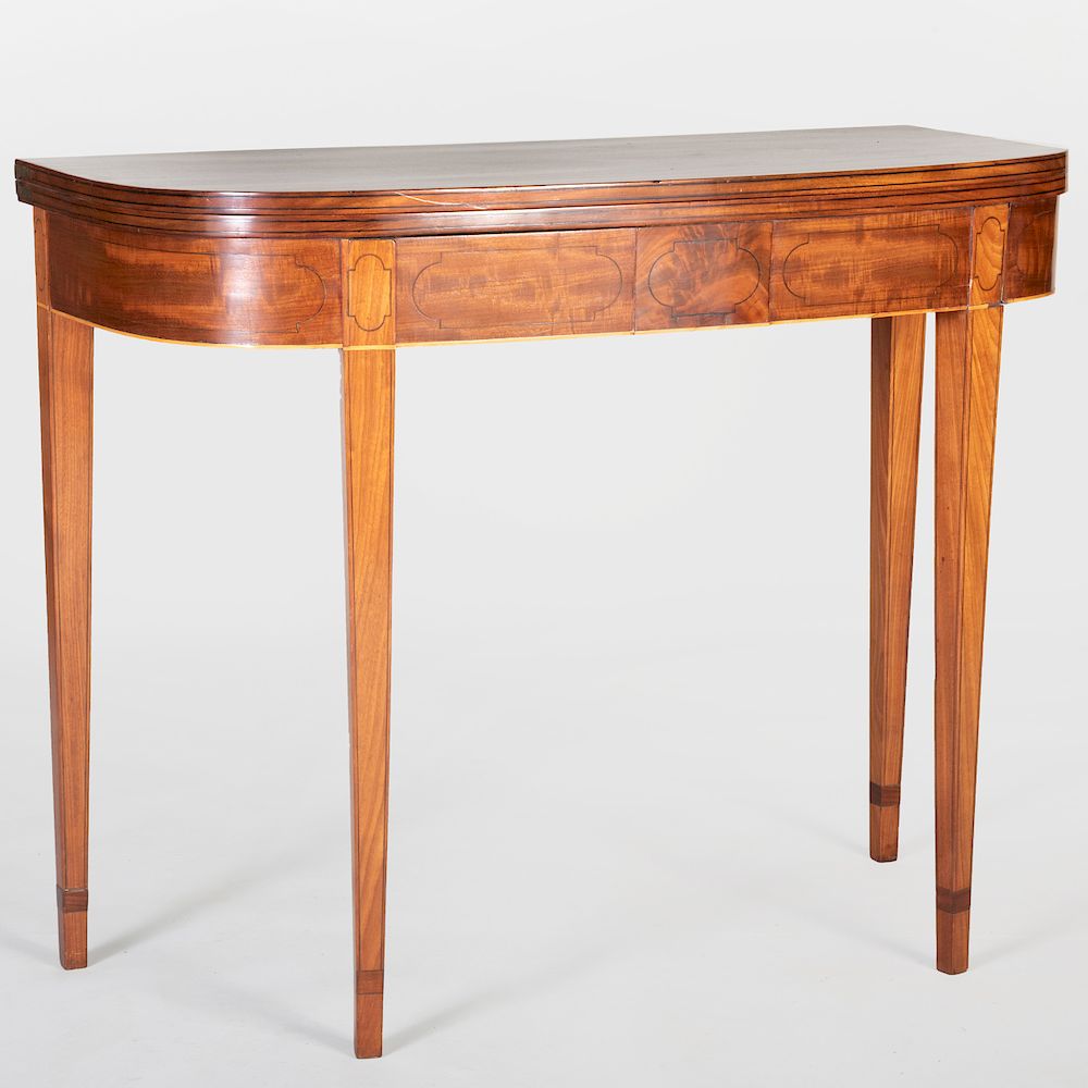 Appraisal: American Federal Mahogany D-Shape Table Signed 'Coe Newport Rhode Island'