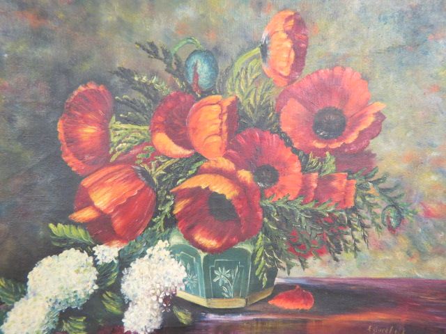 Appraisal: Oil on Canvas floral still life with poppies signed x