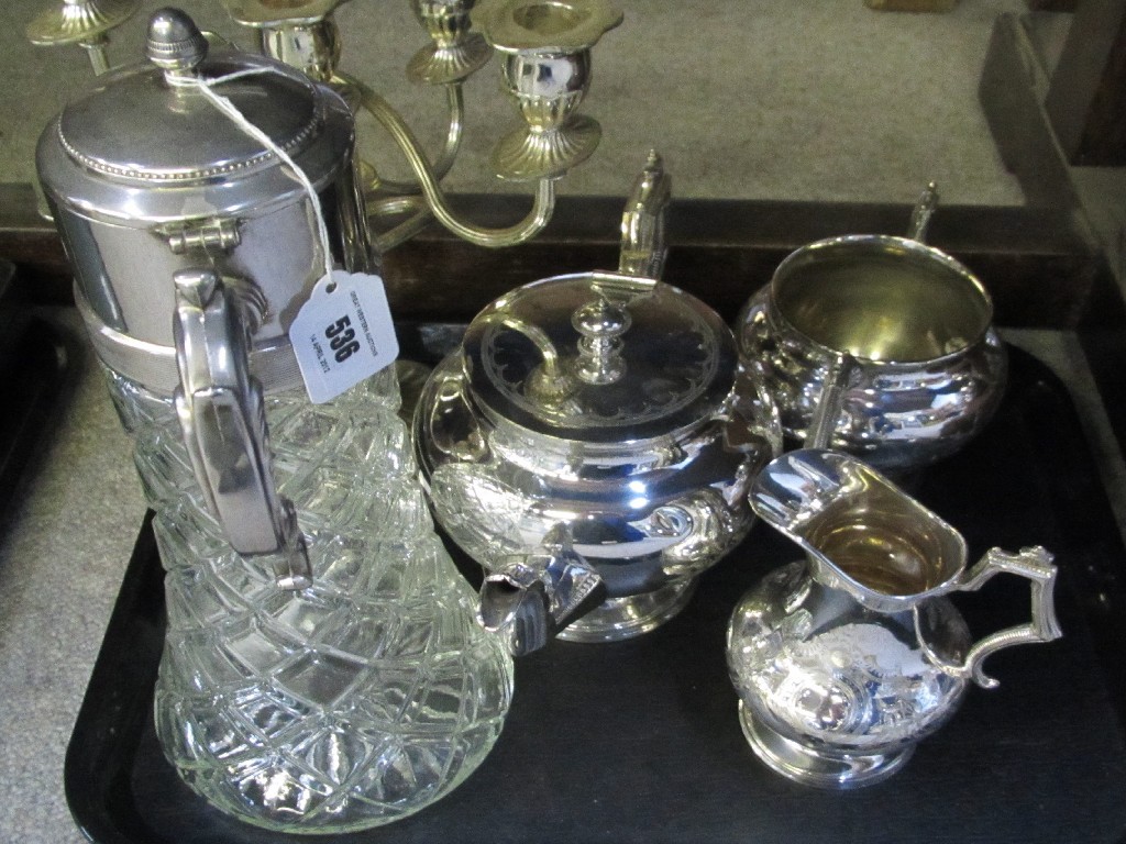 Appraisal: Tray lot of EP - tea service claret jug candelabrum