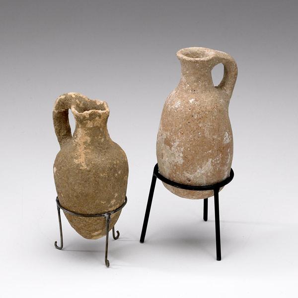 Appraisal: PRE-COLUMBIAN TERRA COTTA VESSELS With wire stands and