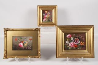 Appraisal: FRAMED STILLIFE PAINTINGS ON PORCELAIN FRAMED STILLIFE PAINTINGS ON PORCELAIN