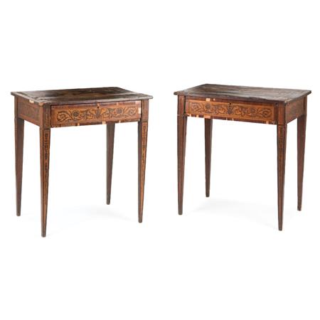 Appraisal: Pair of Northern Italian Walnut and Marquetry Side Tables Estimate