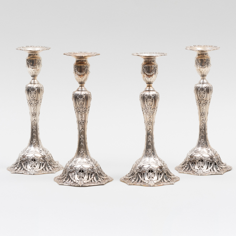 Appraisal: Set of Four Theodore B Starr Silver Candlesticks Marked 'Sterling'