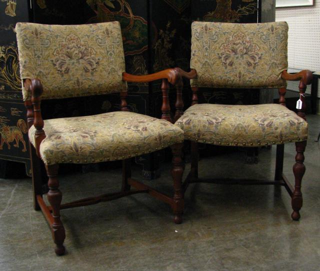 Appraisal: Pair of vintage period style arm chairs with upholstered backs